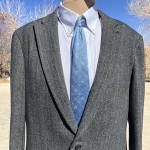 Armani exchange herringbone Men (42 Long) Wool cashmere blend formal gray blazer